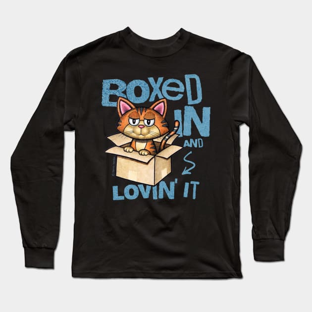 Cute Cartoon Cat Sitting In Box Long Sleeve T-Shirt by Danny Gordon Art